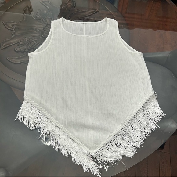 ➕White Fringe Women's Tank Large - Picture 2 of 7